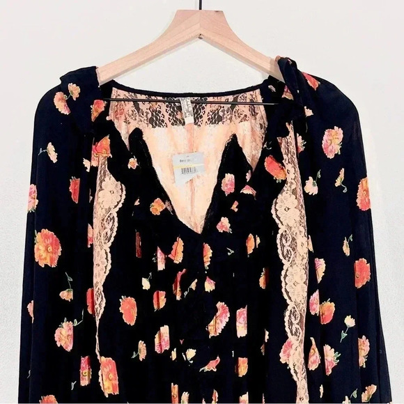 NWT Free People Intametly Poppy Printed Bodysuit Black Combo - Picture 5 of 12